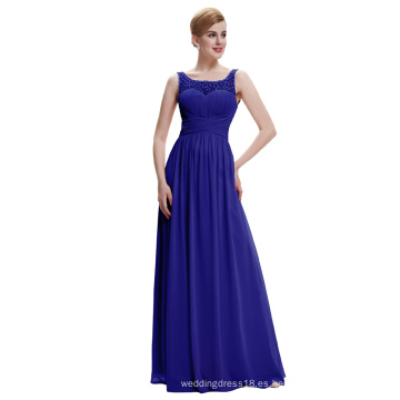 Starzz 2016 barato simple sin mangas V espalda gasa vestido de noche azul real ST000061-4